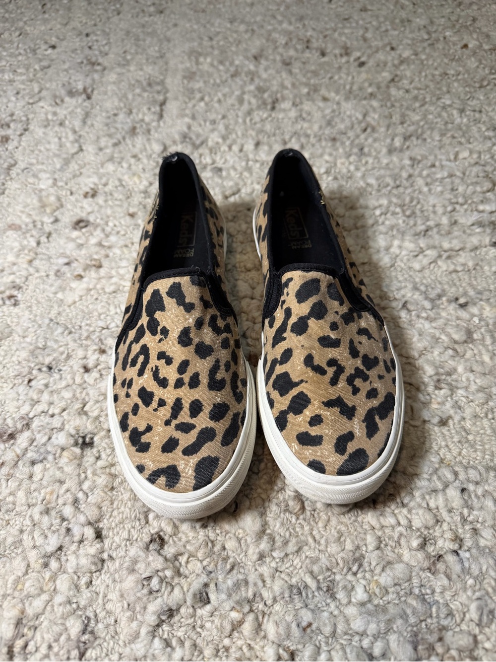Keds Leopard-Print Slip-On Sneakers in Tan and Black